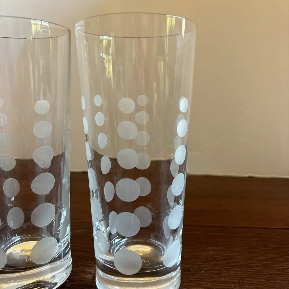 2 Mikasa Cheers Highball Tumbler Tom Collins‎ Glasses Etched 7.25 Dots / Bubbles